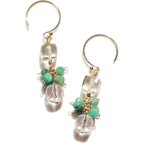 Lii Ji Ruby Emerald Quartz Earrings Natural Real Gemstone Handmade Jewelry For Women Gift