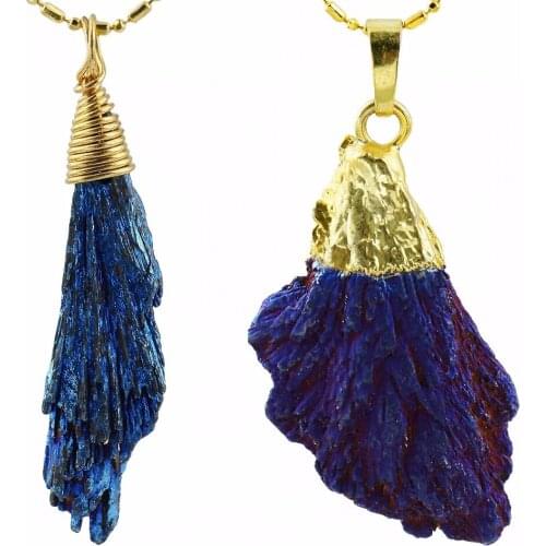 SUNYIK Natural Titanium Coated Flame Aural Raw Tourmaline Crystal Cluster Druzy Gem Stone Pendant (Free Chain)