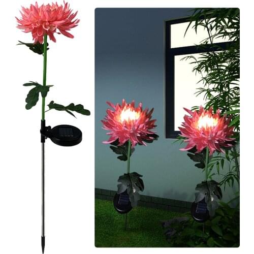 2pcs Solar Bollard Light Led Solar Stick Lights Colorful LED Simulation Chrysanthemum Garden Road Path Decorative Lighting