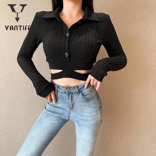 Bodycon Crop Tops Gothic Fashion Girl Top Autumn and Winter New Top Polo Collar Waist - Showing Slim Body Long Sleeves Jacket