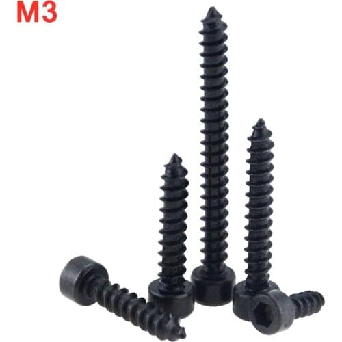 20PCS M3*6-35MM 8 10 20 30 Carbon Steel 8.8 Grade Black Hexagon Socket Cap Head Self Tapping Screw Model Screws For Speaker