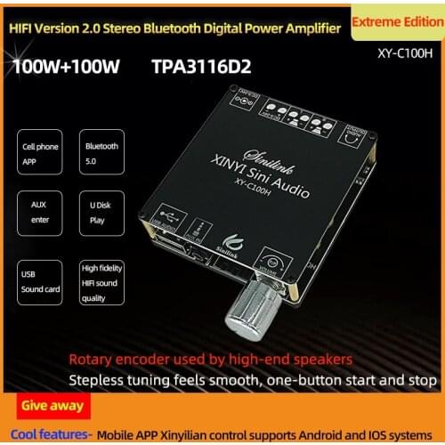 XY-C100H HIFI 100WX2 TPA3116D2 Bluetooth 5.0 High Power Digital Amplifier Stereo Board AUX USB AMP Amplificador Home Theater
