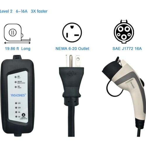 YKS-ESNES j1772 evse Electric Car Charger Lever2 6A 8A 10A 12A 16A ev charger cablke NEMA 6-20 Plug EV fast charger