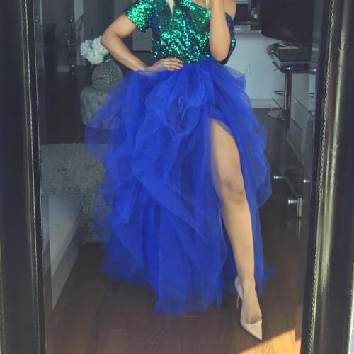 2019 High End Royal Blue Puffy Tulle Skirts High Side Split Sexy Women Tutu Skirt To Party Elastic Custom Made Ball Gowns Tutu