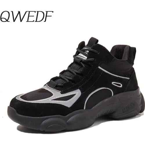 QWEDF 2019 Autumn New High-top Platform Sneakers Women Knitted Casual Shoes Woman Sneakers Mesh Chunky Trainers Shoes Z5-17
