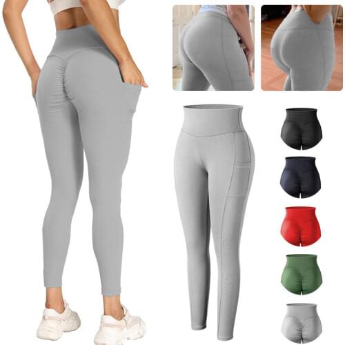 High Waist Leggings With Pocket Women Perfect Fit Fitness Legging Ruched Butt Lifting Workout Leggins No See Through Pencil Pant