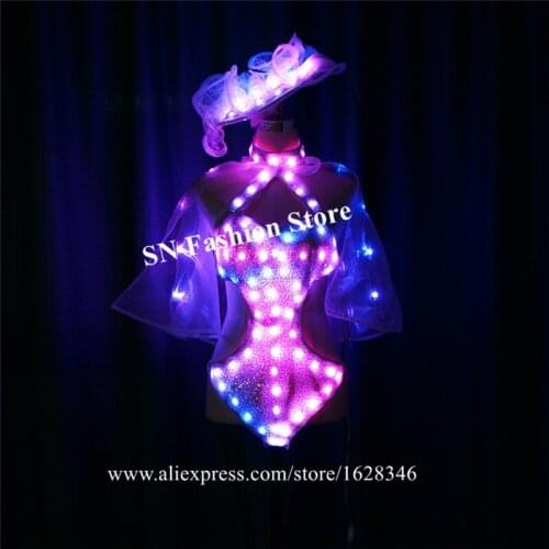 TC-213 Programmable LED costumes stage dance wears full color cloak ds bikini colorful women dress party skirt perform clothe dj