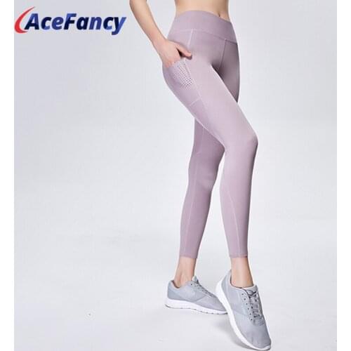 Fitness Yoga Pants for Women High Waist Pocket Sport Leggings Yoga 18-018 Breathable Athletic Tights Gym Pants Running Trousers