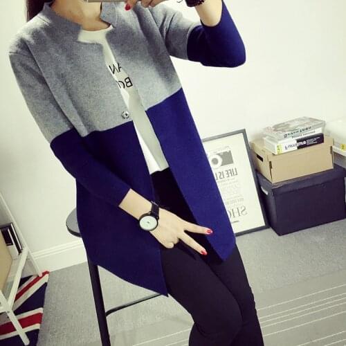 Autumn in the long section of the new womens Korean color knit cardigan sweater coat and a long sleeved loose