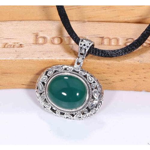 ZHJIASHUN Royal Natural Chalcedony Agate Pendant Necklace 100% 925 Sterling Silver Gemstones Pendants Jewelry For Women