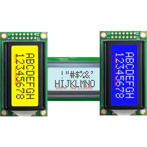 1pcs 5v New Mini 0802 8x2 STN character Blue lcd module HD44780 or SPLC780 Controller white LED Backlight 14pin