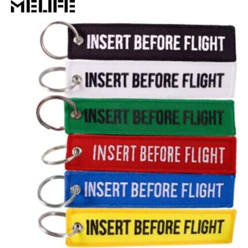 1 PCS Climbing accessories Key Chain Safety INSERT BEFORE FLIGHT Tag Embroidery Key Fobs for Aviation Gifts Sport Tag Label