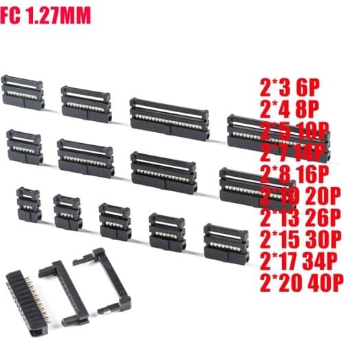 10PCS 1.27MM pitch FC-6/8/10/16/20-40/50 PIN Female Header IDC Socket Connector FOR 0.635MM Flat ribbon cable wire 10p 20p 40p