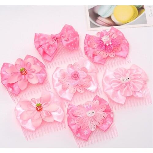 2Pcs/Lot Row Hairpin Ribbon Bow Flower Hair Comb Girl Jewelry Rabbit Brush Clip Styling Tool Children Wedding Bridal Accessories