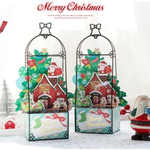 3D Christmas Tree Cartoon Colorful Greeting Card with Envelope Folding Type Carving Blessing Expresser Merry Xmas Cards