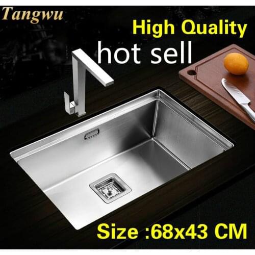 Free shipping Apartment big standard kitchen manual sink single trough do the dishes 304 stainless steel hot sell 680x430 MM