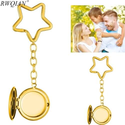 Custom Photo Keychain Personalized Stainless Steel Photo Box Printed Text Ring Key Chain Stars Key Ring For Men Women Jewelry