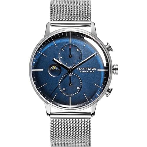 Men Watches Fashion Waterproof Moon Phase Luxury Brand Chronograph Silver Sport Wristwatch Relogio Masculino Quartz Analog Watch