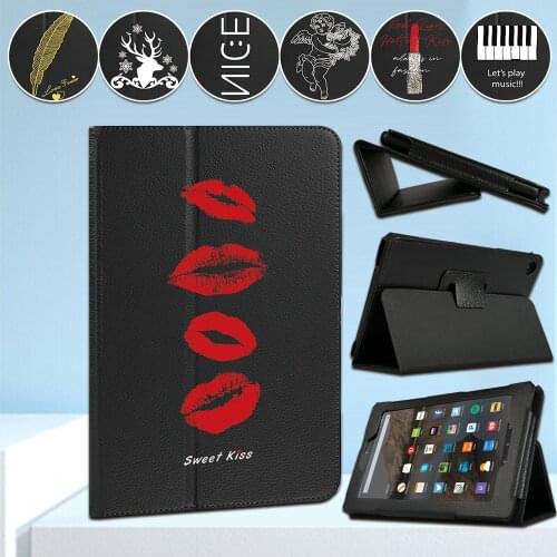 For Amazon Fire HD 8 (6th/7th/8th) /HD10 (5/7/9th Gen) /Fire 7 (5th/7th/9th) Flip Back Suppor Tablet Case Simple Pattern Print