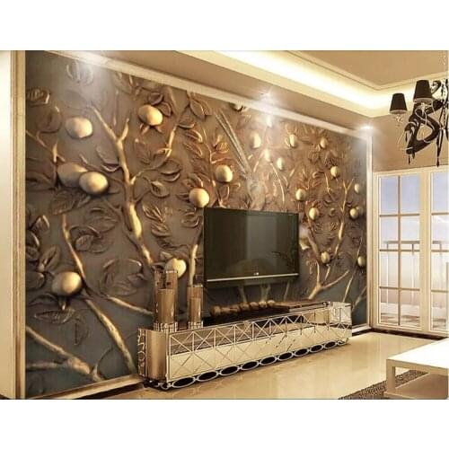 CJSIR Custom Wall 3D Three-dimensional Embossed Rich Tree TV Sofa Background Wall Papers Home Decoration Papel De Parede 3d
