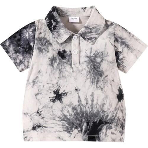 New Children Summer Tops, Tie-Dyed Turn-Down Collar Short Sleeves Button-Open Shirt for Boys, 18 Months to 6 Years