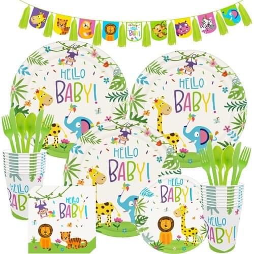 Safari Party Paper Cup Plate Napkin Disposable Tableware Baby Shower Animal Birthday Party Supplies kid Boy Decoration