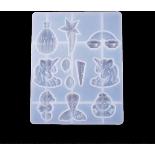 Unicorn fishtail rainbow pendant Silicone Mold Resin for chocolate Jewelry making tool UV Epoxy Resin Molds Art Supplies