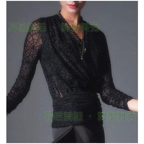 Exotic dance dance dance flocking cross front training to take modern cobweb long sleeved coat T12019