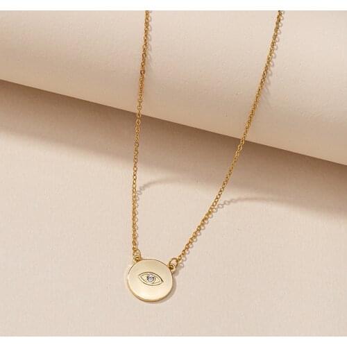 GSOLD Trendy Rhinestone Abstract Eyes Round Disc Pendant Necklace Minimalist Temperament Clavicle Chain Women Jewelry Party