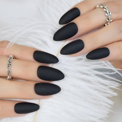 Fashion Matte Press On Nails Cool Black Almond Fake Nail Tips Artificial Manicure Tips Fingernails Easy Use