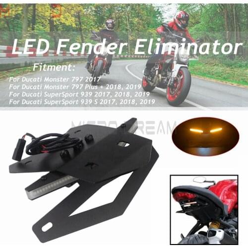 Motocycle Fender Eliminator License Plate Bracket LED Taillight Turn Signals for Ducati Monster 797 SuperSport 939 939S 17-19