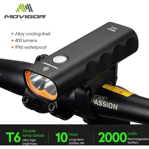 MOVIGOR Bike Front Light 400 Lumen Bicycle Headlight USB Rechargeable Flashlight IPX6 Waterproof MTB Road Cycling Front Lamp