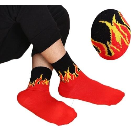 Harajuku Mens Fashion Hip Hop Color Fire Boat Socks Red Flame Torch Hot Warm Street Skateboard Cotton Socks Skarpetki Socks