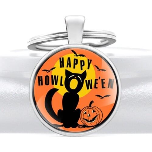 2020 New Happy Halloween Glass Dome Metal Key Chain Charm Men Women Key Ring Jewelry Portachiavi Keychains