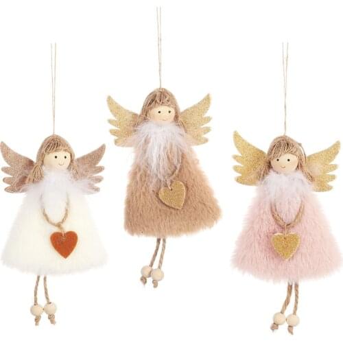 New Christmas Decoration Pendant Christmas Cute Love Plush Feather Angel Christmas Tree Creative Hanging