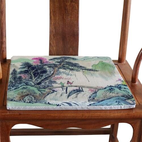 New Year chair Cushion linen Chinese style Chinese painting ink painting non-slip soft and Chair mat Cushions carpet