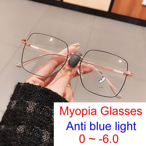 Young Fashion Spearmint Green Square Glasses Frame Luxury Brand Anti Blue Light Myopia Glasses Clear Lens Eyeglasses 0 to -6.0