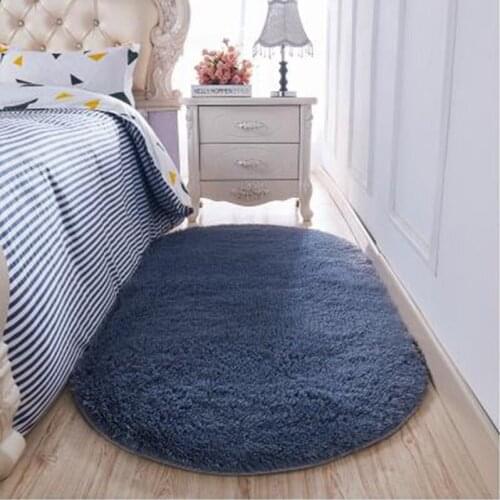 Solid Color Oval Floormat Carpet Long Hair Shaggy Mat Soft Area Rug Bedroom Living Room Carpet Hallway Soft Carpet