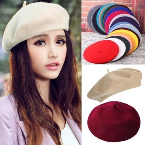 Wholesale Unisex Imitation Wool Warm Beret Beanie Hat Autumn Winter Caps Gift French Classic Solid wool Beret Women Painter hat