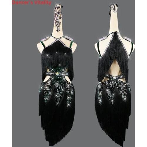 Latin Dance Dress Velvet Tassel Long Skirt Performance Clothes High-End Custom Child Woman Diamond-Studded Competition Clothing