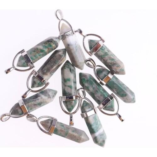 50pcs Orgone Energy Pendants Hexagonal Column Bullet Natural Stone Pendulum Quartz Crystal Pendant Necklace For Jewelry Making
