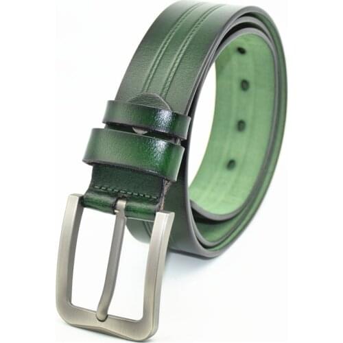 Mens Belt Cow Leather Blue/green/coffee/black Leather Belt for Men Alloy Pin Buckle Fashionable Trouser Belt for Jeans