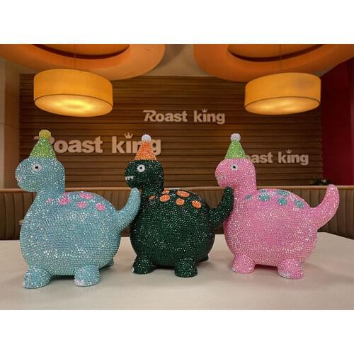 Shiny diamond inlaid dinosaur piggy bank childrens toys birthday gift silver coin bank cute piggy bank doll home decoration