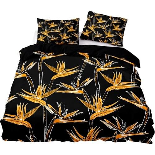 Modern Style Black Duvet Cover 160x200 Pillowcase 3Pcs,220x240 Quilt Cover,Blanket Cover ,Tropical Flower Pattern Bedding Set