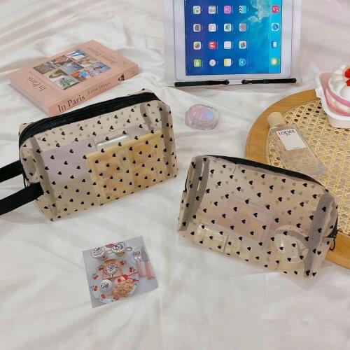 MINKYS New Arrival Kawaii Black Heart Storage Bag Large Capacity Portable Cosmetic Stationery Storage Bag