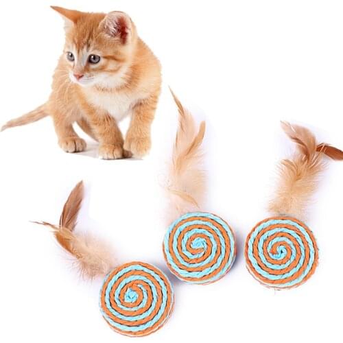 Pet Products Feather Sisal Disc Kitten Chew Molar Toy Pet Straw Rope Weave Toys Cat Dental Health Clean Teeth Scratching Pet Toy