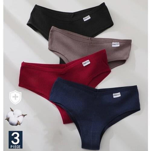 FINETOO 3PCS/Set M-3XL Womens Cotton Lingerie Panties Sexy Underwear Bikini Thongs Pantys For Ladies Plus Size Female Briefs