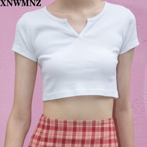 Women summer v neck crop top solid retro basic T-shirt female ins blogger candy color cropped short sleeve tee top women