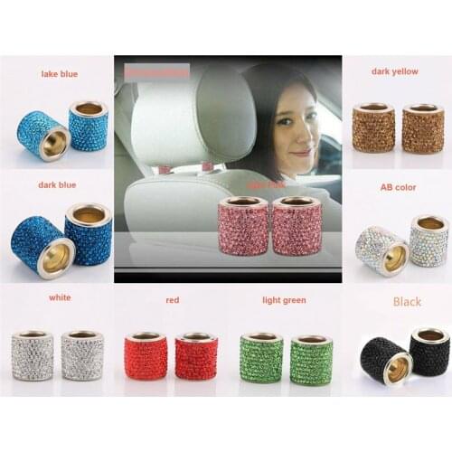 2pcs Diamond Bling Rhinestone Crystal Car Seat Headrest Collar Decor Charms Car Interior Accessories