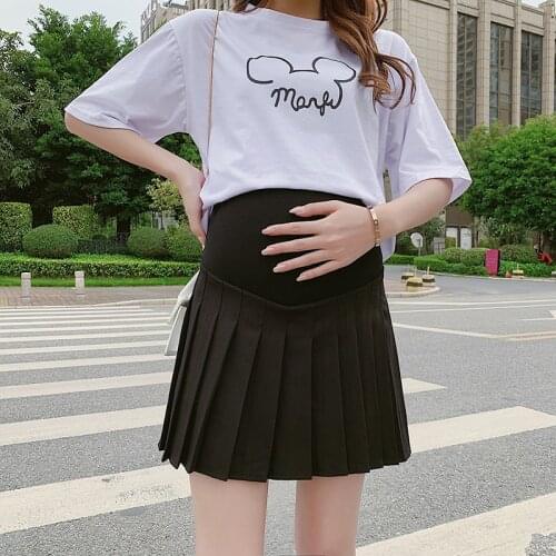 Maternity Skirt Preppy Style High Waist Chic Stitching Pregnant Skirts Summer Pregnancy Pleated Skirt Cute Sweet Mom Clohtes